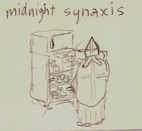 Practically unrelated except for the refrigerater...a seminary-class doodle from the mid 1980s